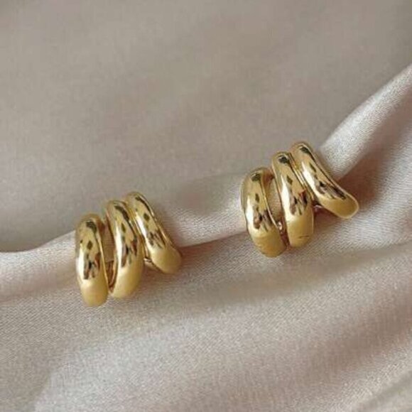 New Triple Gold Hoop Earrings - Picture 2 of 2